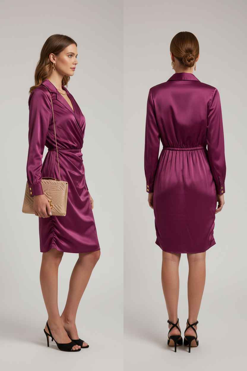Mauve Satin Dress - Side/Back View
